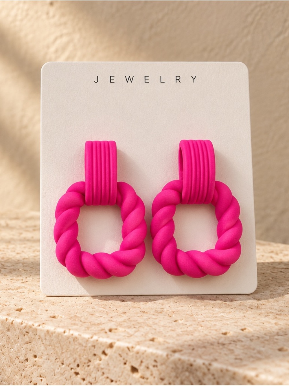 Fashion Jewelry Hot Pink Twisted Ring Drop Earrings